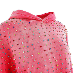 Trending OEM Custom Heavyweight Vintage Sun Faded Hem Acid <b>Wash</b> Rhinestones Hoodie Eco Friendly Screen Printing Fleece Winter - Product Image 5