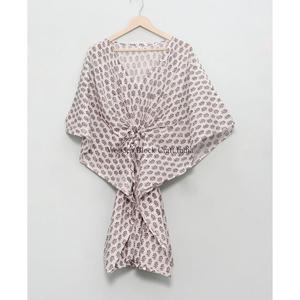 Vestido Mini Kaftan de Algodón Floral Hecho a Mano para Mujer, Estampado Digital, Ecológico, Cintura Natural, Primavera Verano, para la Playa - Product Image 5