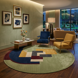 <b>Round</b> Geometric Wool Area Rug Hand Tufted Modern Bauhaus <b>Carpet</b> Custom Luxury <b>Round</b> Rug for Living Room Decor Home Villa - Product Image 3