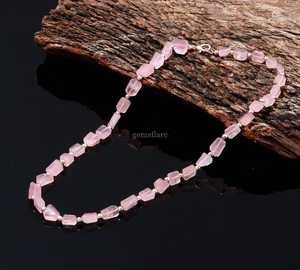 Collar de Cuentas de Cuarzo Rosa Facetado AAA, Joyería Artesanal de Piedras Preciosas de Cuarzo Rosa, Elegante Collar de Piedra de Nacimiento de Mayo - Product Image 5