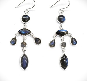 Boucles d'oreilles chandelier en argent sterling 925 avec labradorite bleue multicolore, bijoux en pierres précieuses faits à la main, JAIPUR SILVER - Product Image 2