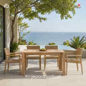 Table à manger d'extérieur en teck massif moderne, faite à la main, minimaliste, pour jardin, terrasse, restaurant, hôtel, villa, meubles sur mesure KLOPS - Product Image 1