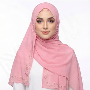 Hijab en Chiffon Lourd Uni de Haute Qualité avec Perles et Pierres, Foulard en Cristal Diamant, Doux, Respirant, Premium, Tendance et Élégant - Product Image 5