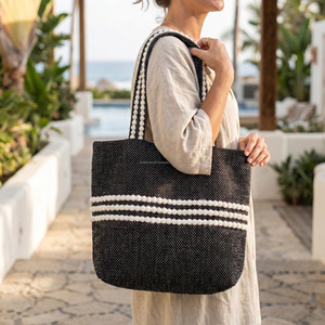 Bolso de Mano Tejido para Viaje de Verano para Mujer, Bolso de Ropa de Alta Calidad, Bolso de Playa de Algodón con Rayas Boho Amarillas, Hecho a Mano - Product Image 2