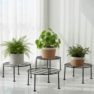 Ensemble de supports à plantes classiques en métal, 4 pièces, ronds, galvanisés, porte-pots de fleurs, étagère d'angle antirouille pour jardin, pour les acheteurs mondiaux - Product Image 5