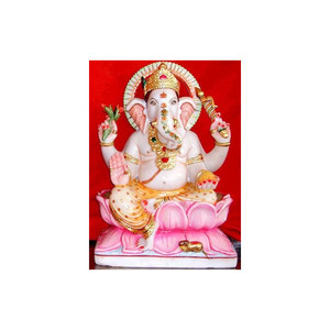 รูปปั้นพระพิฆเนศสีขาวสวยงามทำด้วยมือ พร้อมมืออวยพรในท่านั่งบนดอกบัว สำหรับตกแต่งบ้าน - Product Image 4