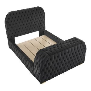 Set Camera da Letto 3 Pezzi King Size con Testiera Imbottita in Velluto Nero, Trapuntatura Profonda e Sollevatore TV - Product Image 3