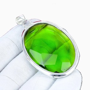 Pendentif ovale bohème fait main en argent sterling avec serti clos, grand péridot vert, bijou fantaisie pour femme - Product Image 6