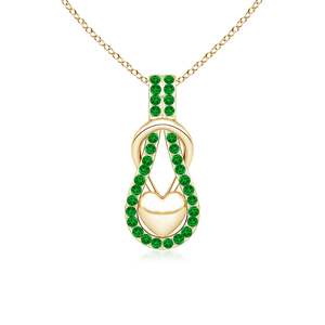 14K Pure Gold Natural Round Cut Emerald Beaded <b>Infinity</b> Knot Pendant With Gold Puffed Heart Beautiful Unisex Party Wear Pendant - Product Image 1