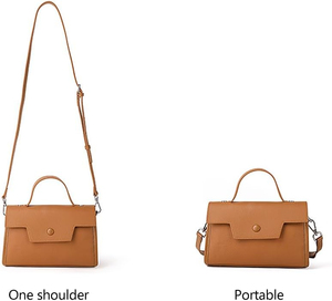 Sac à main en cuir véritable pour femme, fermeture à rabat, avec bandoulière amovible, style classique, décoration boutonnée, sac à main pour usage quotidien - Product Image 2