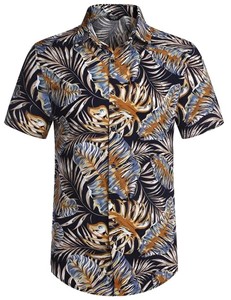 Chemise habillée homme automne à manches courtes en satin doux, motif imprimé de qualité supérieure, respirante, décontractée et formelle, avec logo personnalisé - Product Image 1