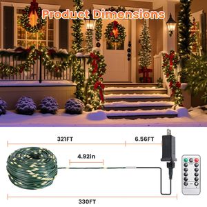 330FT Extra-Long Christmas <b>Lights</b> 1000 LED 8 Modes 8 Brightness Levels IP44 Waterproof Remote <b>Timer</b> 8 Modes 8 Brightness Levels - Product Image 6