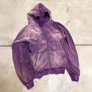 Sudadera con capucha y cremallera para hombre, estilo oversized, con efecto deslavado ácido y pedrería, 100% algodón tejido, de la marca FITFASHION - Product Image 5