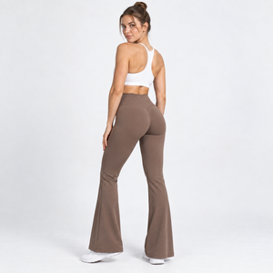 Pantalon de yoga côtelé à jambe large, texture côtelée, respirant, en maille, pour le sport et le loisir, fabrication OEM, vêtements de sport pour femmes sur mesure - Product Image 2