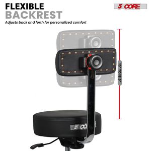 Sgabello per Batteria Imbottito da 4 Pollici con Schienale, Regolabile con Sistema Airlift, Sedia per Batterista da 25,5 Pollici, Capacità 441 Libbre, Accessorio per Strumenti Musicali - Product Image 5