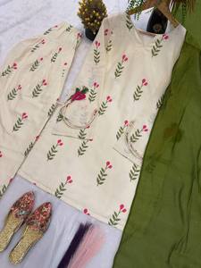 Conjunto de traje Salwar TENNECY para mujer, de algodón puro camericano, con mangas elegantes y adornos Latkan Farshi, para todas las temporadas, ideal para bodas. - Product Image 5