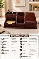Organisateur de bureau en cuir PU de luxe avec horloge, calculatrice et porte-stylos, accessoires de bureau exécutifs, organisateur de table multi-usage