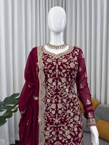 AARIKA TEXTILE Radiant Faux Georgette Embroidered Top Sharara Set Sequins Thread Lace Dupatta Quick Dry <b>Wedding</b> Festive Ethnic - Product Image 3