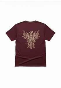 T-shirt graphique Elite Gilded Phoenix – Coton lourd bordeaux de qualité supérieure, symbole de phénix géométrique complexe - Product Image 3