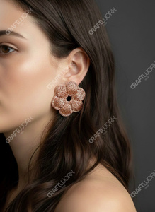 Handmade <b>Beaded</b> Flower Stud Earrings for Women Peach Floral Statement Earrings Cute Party Wedding Jewelry Gift - Product Image 2