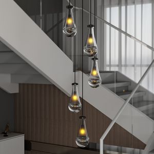 Lampadario a sospensione a 5 luci regolabile nero a grappolo per soffitti alti, ideale per ingressi, scale e soggiorni - Lampada a sospensione moderna per l'ingresso - Product Image 3