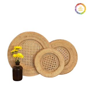 Rattan Charger <b>Plate</b> Handcrafted Handpainted Vintage Design Eco-Friendly <b>Disposable</b> Table <b>Plate</b> for Dining Decoration Wedding - Product Image 1