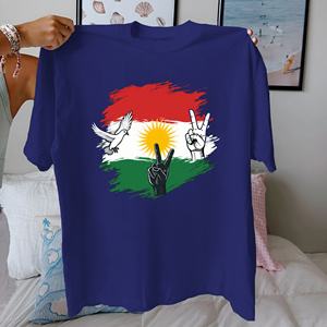 เสื้อยืดผู้หญิงพิมพ์ลายธงสไตล์ลำลองพร้อมลวดลายสัญลักษณ์สันติภาพ ผ้าฝ้ายถัก 100% ทรงสบาย คอกลม แขนสั้น น้ำหนัก 180 กรัม - Product Image 2