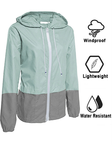 Veste de randonnée imperméable à capuche pour femme, vert menthe, manches longues, couleur contrastée, softshell, coupe classique, longueur normale, fermeture éclair - Product Image 2