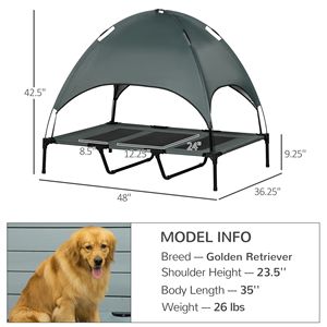 Cuccia Rialzata Portatile per Cani 122x91 cm con Tettuccio Parasole Anti-UV e Funzione Rinfrescante - Product Image 3
