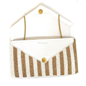 Bolso de noche hecho a mano con cuentas de oro blanco Chevron al por mayor, bolso de mano duradero para boda, bolso de mano nupcial para fiestas de novias - Product Image 5