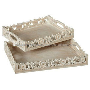 Wedding & Party Decorative Enamel MDF <b>wooden</b> Tray with <b>Bamboo</b> Wood Handles Coffee Tea Breakfast Food Serving Tray - Product Image 6