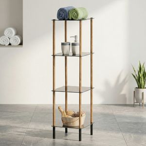 Black friday Deal Étagère de rangement moderne en grain de bois à 4 niveaux pour bricolage Étagère de salle de bain montée en coin en métal Fabricant OEM de Taïwan - Product Image 2