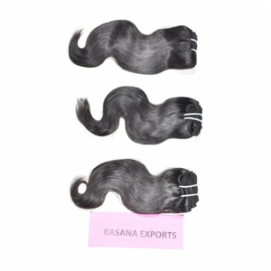 Extensions de cheveux indiens Remy vierges en gros, cuticules alignées, double trame machine, 100g, noires, pour femmes, ondulations profondes et lisses, Andhra - Product Image 4
