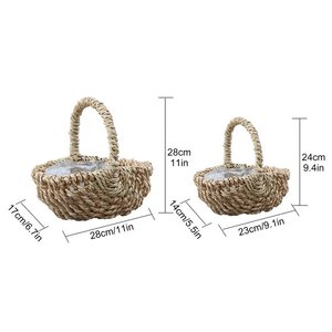 Handmade Seagrass Rustic Small Storage <b>Basket</b> with Handle Natural Woven <b>Flower</b> Gift <b>Basket</b> Eco Friendly Planter <b>Basket</b> Wholesale - Product Image 4
