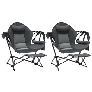 Adjustable Back Folding Swinging Hammock <b>Chair</b> with Cup Holder <b>Padded</b> Seat Dark Gray Set of 2 Made Oxford Material for Camping - Product Image 1