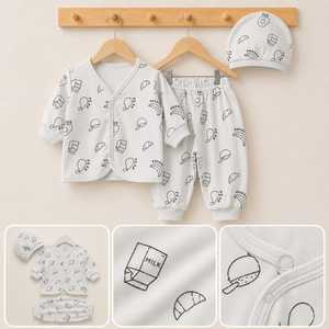 Conjunto de Ropa de Bebé de Algodón de 3 Piezas, Camisa de Manga Larga, Pantalones con Cintura Elástica, Gorro, Ropa de Cama Infantil con Estampado de Plátano, 300 Hilos - Product Image 3