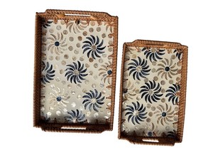 Bandeja Rectangular de Mimbre con Asas e Incrustaciones de Madreperla, Bandeja de Mimbre para Mesa de Centro, Organizador de Cocina, Estilo Boho para el Hogar - Product Image 3