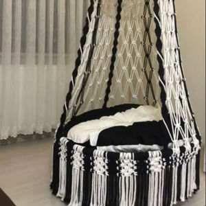 Columpio de macramé, Silla colgante de macramé, Columpio redondo de macramé, Hamaca colgante de macramé de algodón - Product Image 1
