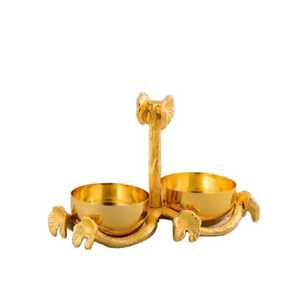 Juego de 4 Tazones de Metal Plateado para Servir con Asa Central, Plato para Aperitivos, Skies Trader - Product Image 3