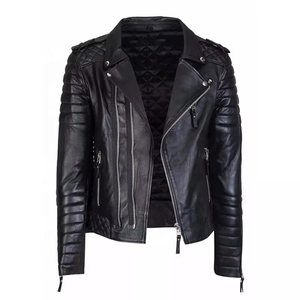 Men Quilted Biker <b>Leather</b> <b>Jacket</b> Lambskin Ribbed Sleeve Motorcycle <b>Jacket</b> Slim Fit OEM Custom Manufacturer Streetwear - Product Image 1
