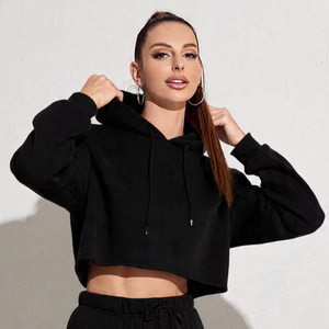 Women Lace Up Cropped Hoodie White Sweatshirt Drawstring Hood <b>Corset</b> Waist Long Sleeve Style Streetwear Pullover OEM Custom - Product Image 1