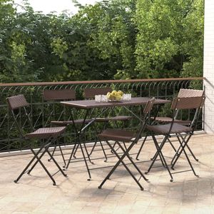 Ensemble de 6 chaises de bistrot pliantes en rotin PE marron, acier thermolaqué - Product Image 1