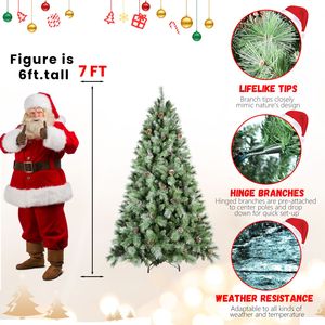Albero di Natale Artificiale Pieghevole da 2,13 m con 1348 Punte in PVC e Base in Metallo Verde - Decorazione Natalizia - Product Image 3