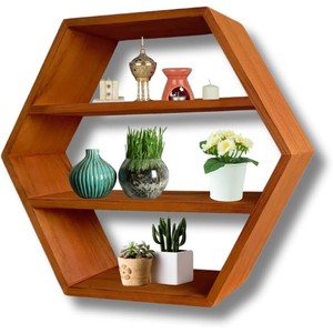 Stylish Hexagon Wall Shelf - Natural Wood Wholesale | Aqdus Saleem - Product Image 1