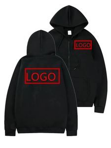 Sweat-shirt à capuche zippé noir pour homme, couleur unie, en polaire, décontracté, pour l'automne, coupe classique, logo au dos, 2027 - Product Image 1