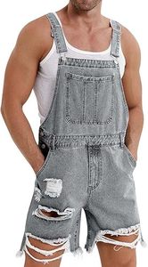 Peto vaquero 100% algodón para hombre, corte ajustado, bolsillos frontales, tirantes ajustables, transpirable, con botones, ropa de trabajo para verano y primavera - Product Image 5