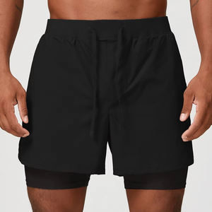 Custom Men's Double-<b>Layer</b> Design Shorts with Inner Compression Liner Elastic Waist Drawstring Comfortable Casual Daily Wear - Product Image 3