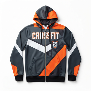 เสื้อฮู้ดซิปผู้ชาย CrossFit พิมพ์ลายแบบ Sublimation สีสันตัดกัน ดีไซน์สปอร์ต แห้งเร็ว ทรงปกติ ใส่ได้ในฤดูใบไม้ผลิ - Product Image 1