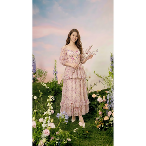 Vestido de Verano Elegante y Natural para Mujer, con Volantes Florales en Capas, Tejido Transpirable, Cintura Natural, Ecológico, Precio de Fábrica - Product Image 5