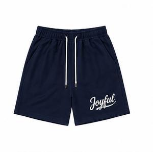 กางเกงขาสั้นลำลองสีดำสำหรับผู้ชาย พิมพ์ลาย Joyful ที่ด้านหน้า เอวแบบรูดเชือก ระบายอากาศได้ดี เป็นมิตรกับสิ่งแวดล้อม ผลิตจากผ้าโพลีเอสเตอร์ 100% - Product Image 3
